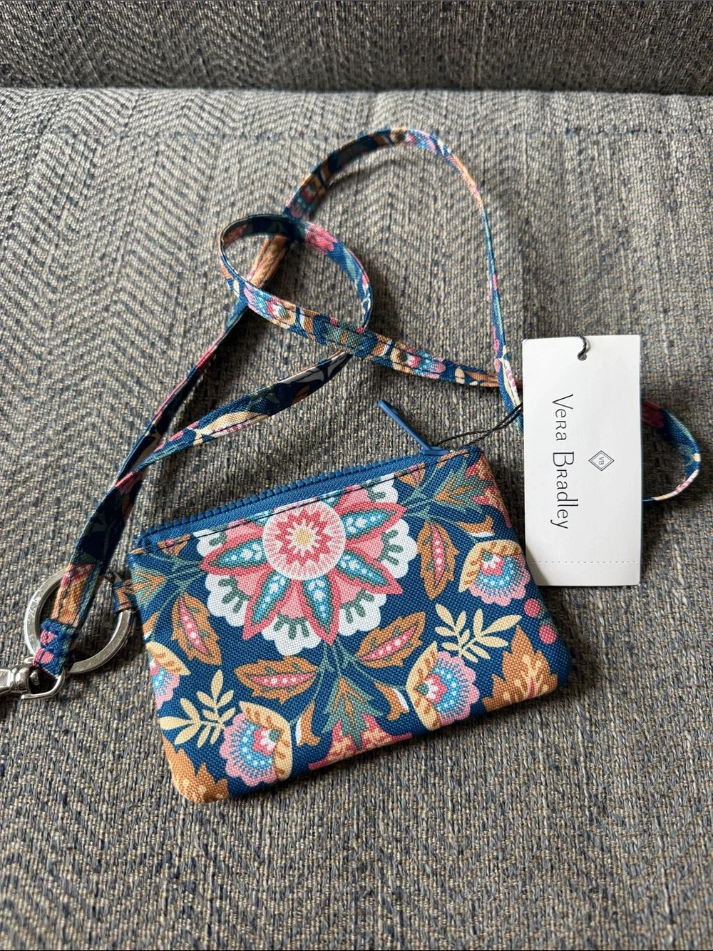 Vera Bradley Reactive Zip ID Lanyard Enchanted Mandala Blue/Card Holder